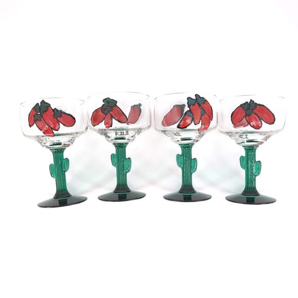 Libbey Cactus Hand Painted Signed 16 oz Margarita Cocktail Glass - Set of 4 -GUC - Picture 12 of 15